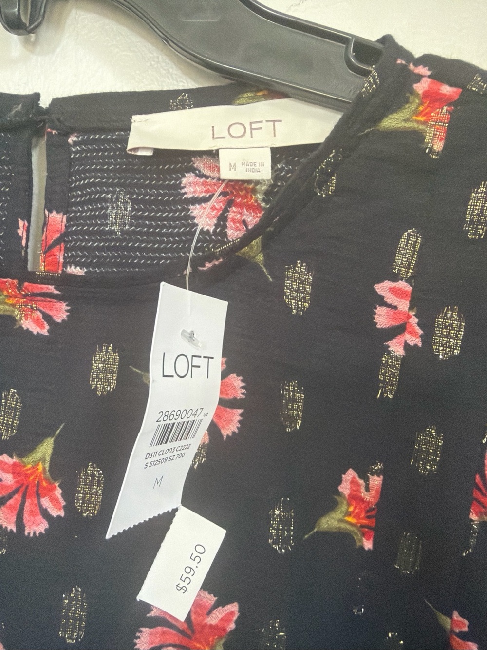 LOFT Black Floral Metallic Accent Top - Picture 3 of 5